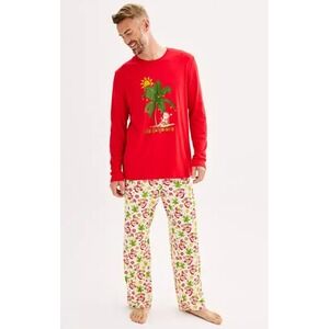 JAMMIES FOR YOUR FAMILIES SANTA ON HOLIDAY CHRISTMAS PAJAMA SET Men Size XL‎